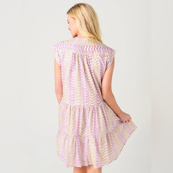 Tuckernuck Oliphant Women’s Roll Sleeve Dress Pink and Gold Size Large - Picture 4 of 7